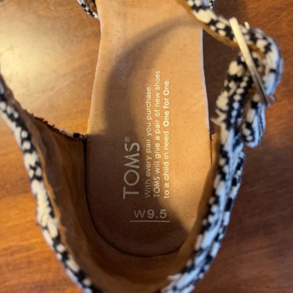 Toms Sienna Aztec strappy wedge corkwood sandals 9.5 black white - Picture 4 of 13